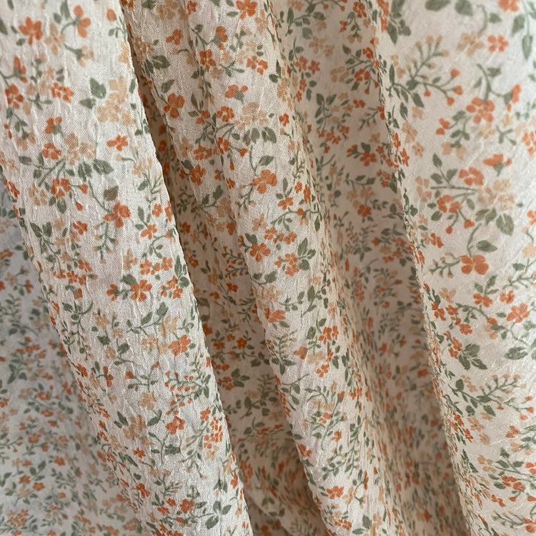 Delicate Floral Crinkled Chiffon - Orange/Medium Sea Green
