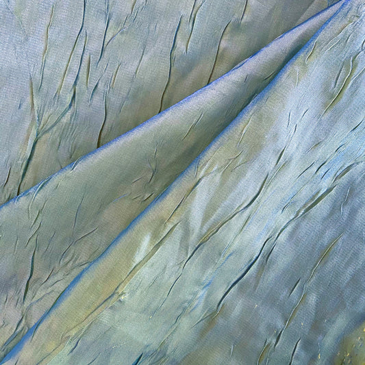 Creased Shot Twill Taffeta - Metallic Blue / Yellow Green