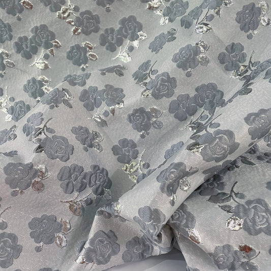 Floral Vine Poly/Lurex/Nylon Brocade - Silver/Light Grey
