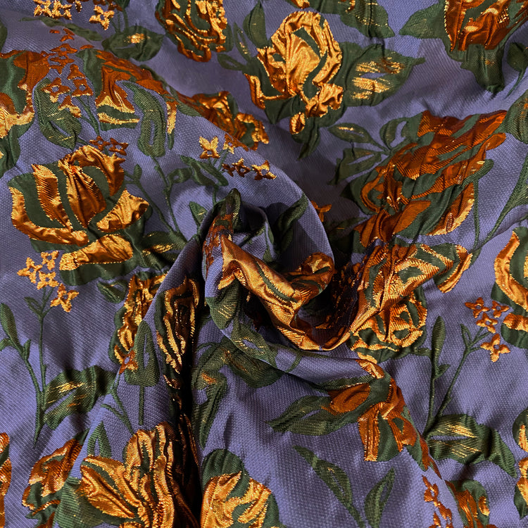 Raised Rose Vine Brocade - Metallic - Medium Orchid/Copper