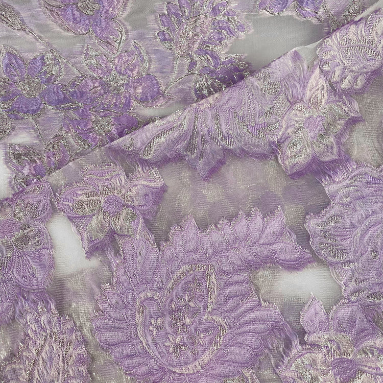 Metallic Floral Poly/Nylon/Lurex Brocade Organza - Pale Violet/Silver