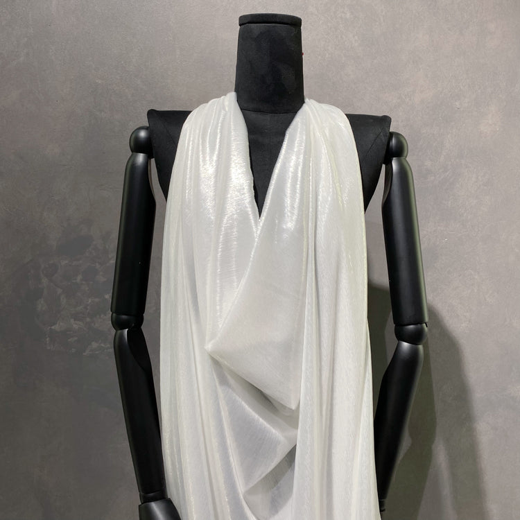 Brushed Metallic Long-Pile Velvet - Creamy White