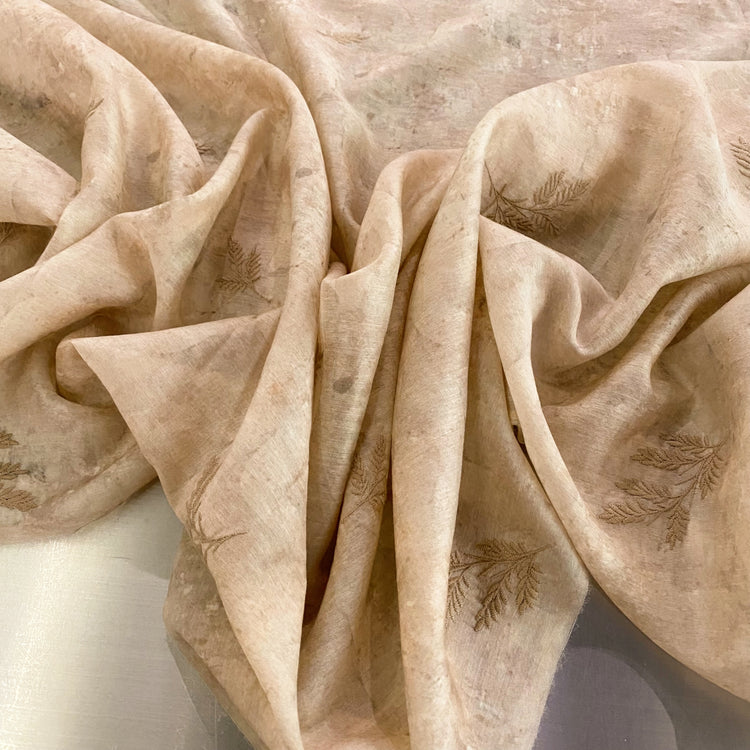 Embroidered Botanical Silk Cotton Voile - Moccasin