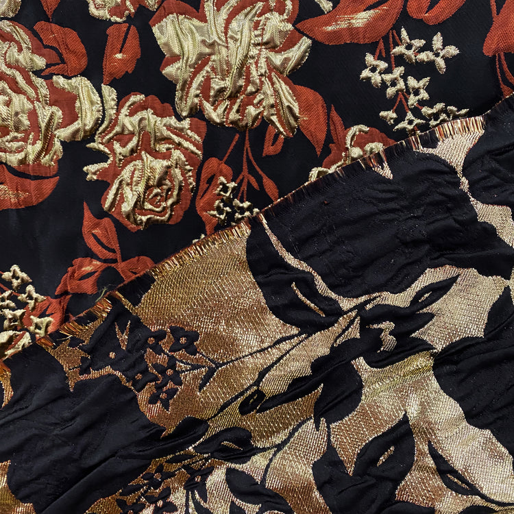 Ornate Rose Brocade - Metallic - Gold/Dark Orange