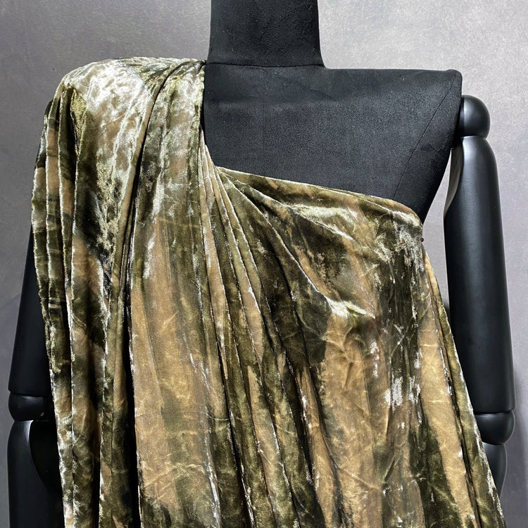 Brush Stroke Camo Stretch Velvet - Dark Olive Green / Papaya Whip