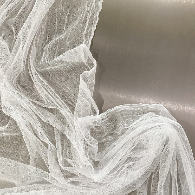 Creased Mesh Knit - Weft Stretch - White