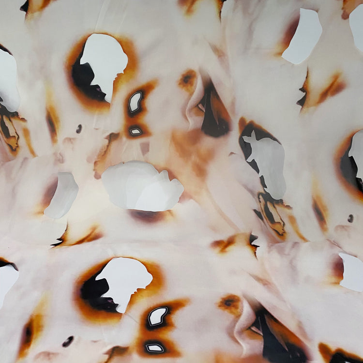 Burnt Paper Print Crepe de Chine - Cut Holes - White/Orange