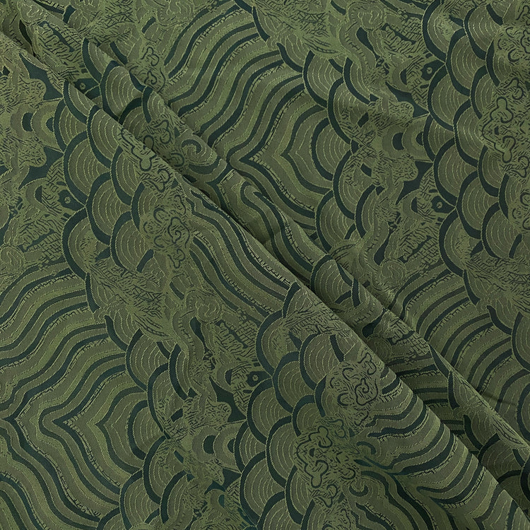 Seigaiha Motif Damask Woven - Moss Green / Emerald