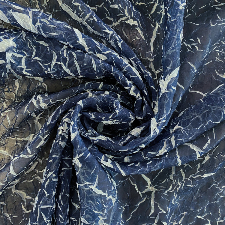 Pliage Creased Plisse Chiffon - Midnight Blue / White