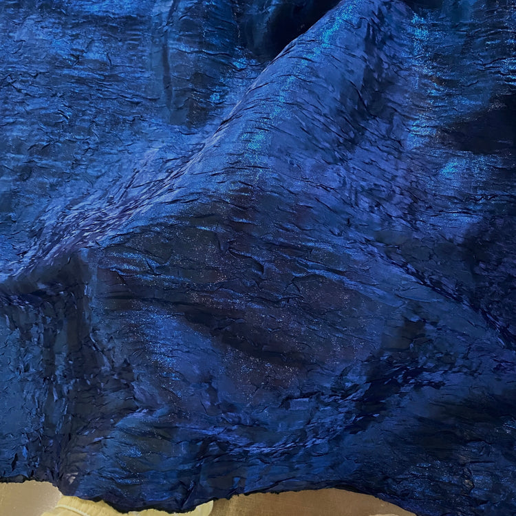 Metallic Creased Shot Organza - Navy Blue