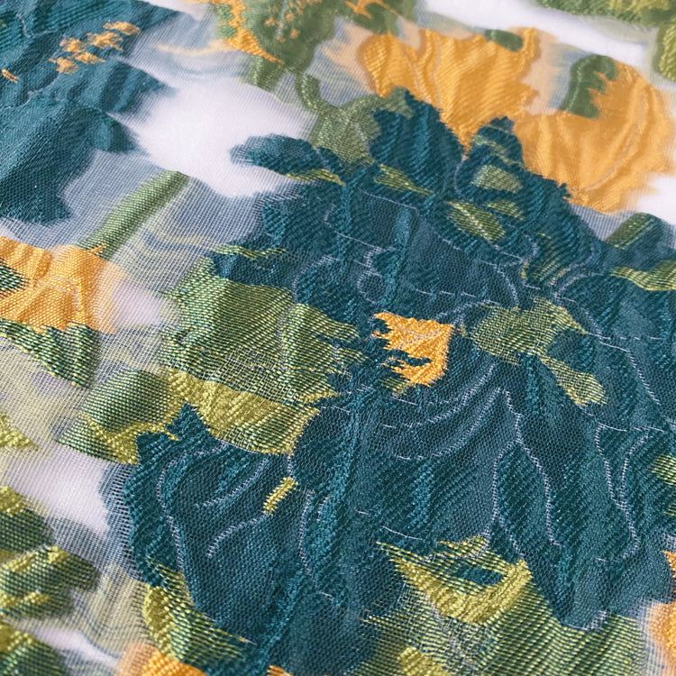 Floral Brocade Organza - Sage Green/Teal