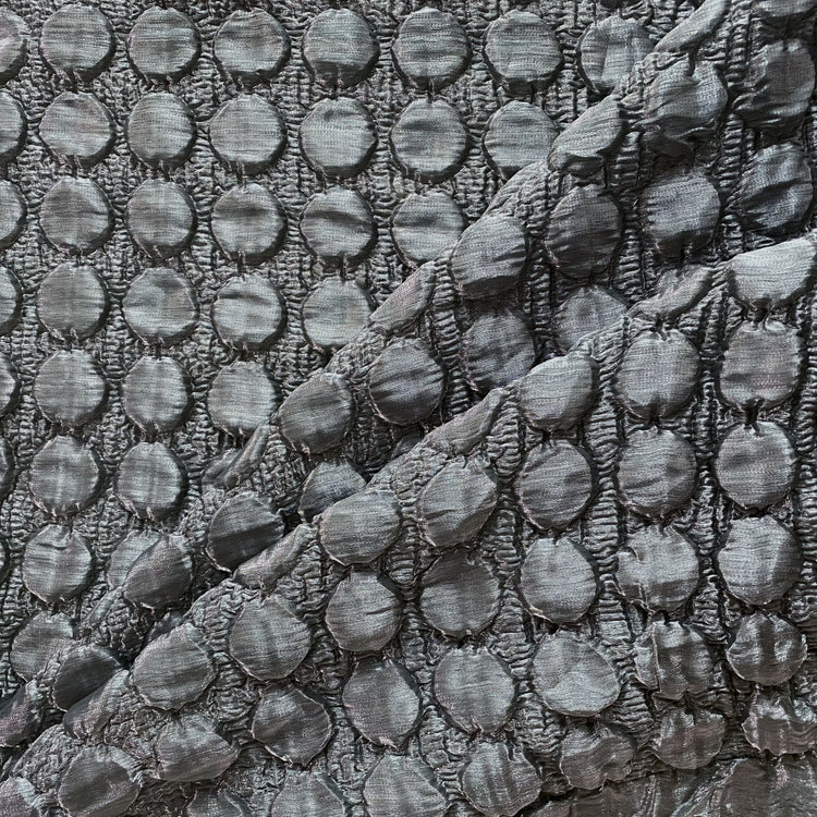 3D Dot Satin Grain Plisse - Metallic Warp - Silver / Smoke Grey