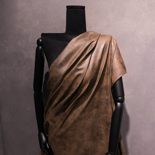 Aged Coarse Grain Faux Leather - Saddle Brown / Sandy Brown