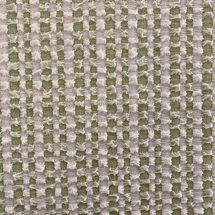 Raised Checkerboard Smocked Gingham - White / Yellow Green