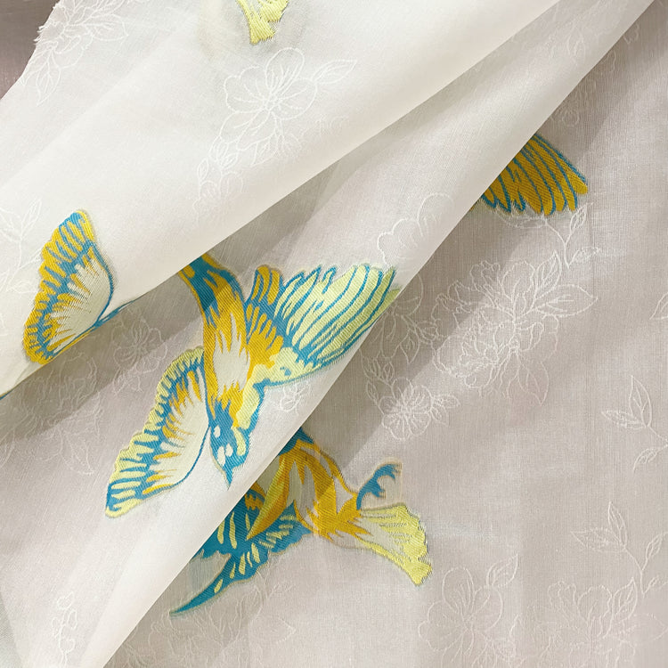 Floral Sparrow Organza Jacquard - Teal/Goldenrod
