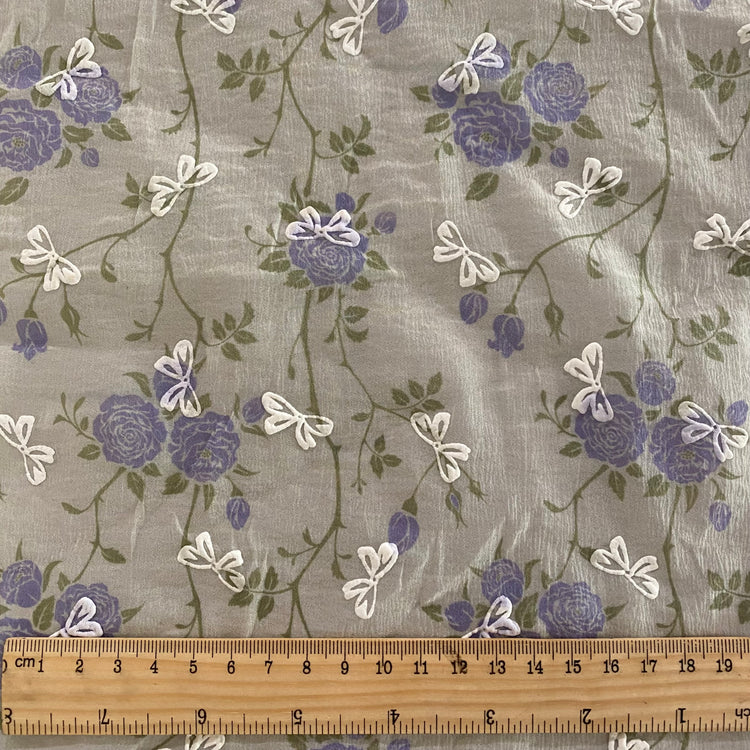 Puffy Butterflies Hammered Organza (Deadstock) - Honey Dew / Indigo