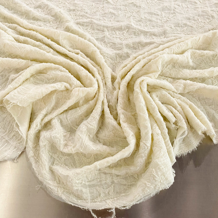 (Remnant) Distressed Star Applique - Wrinkled Tulle on Knit - Ivory - 1.2m (Blue mark)