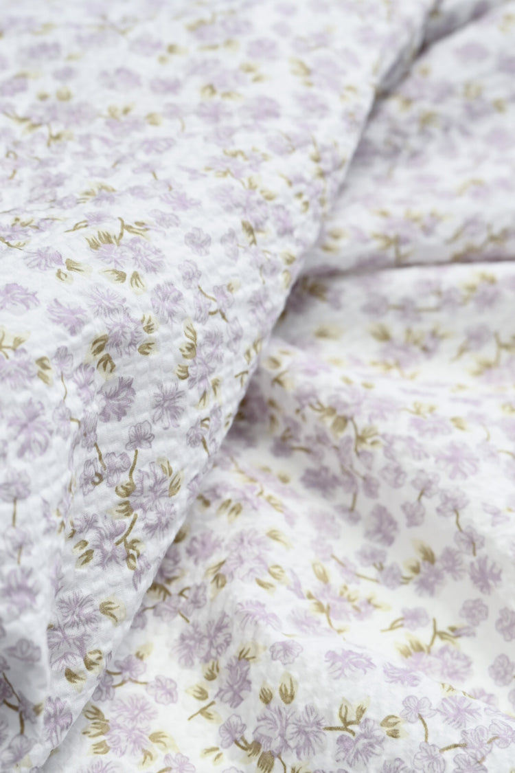 Delicate Floral & Leaf Seersucker - Lavender/Olive