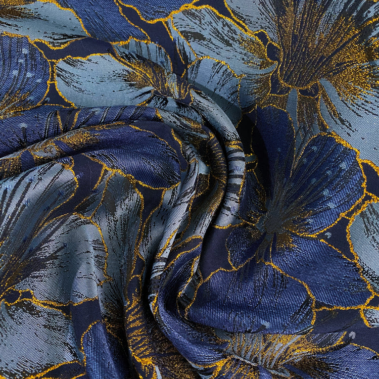 Gold Leaf Lily Jacquard - Blue/Gold