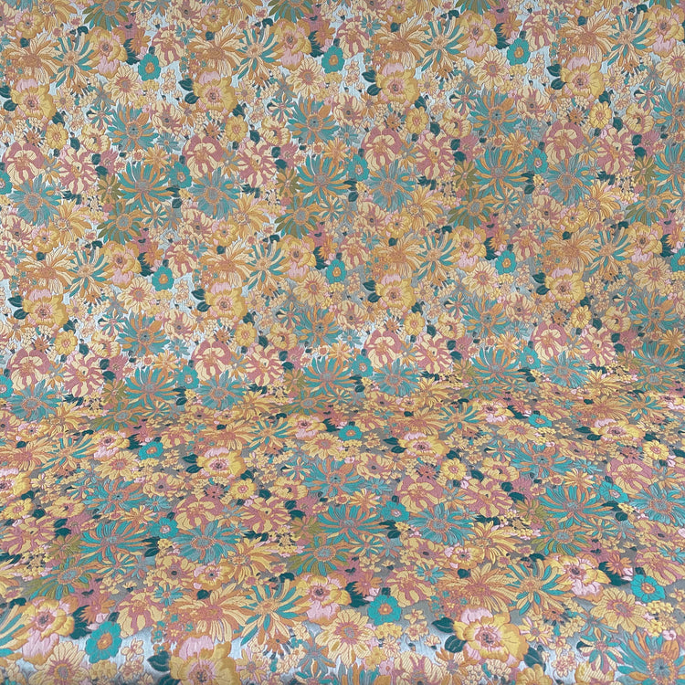 Pastel Sunflower Jacquard - Satin Base - Yellow/Aqua