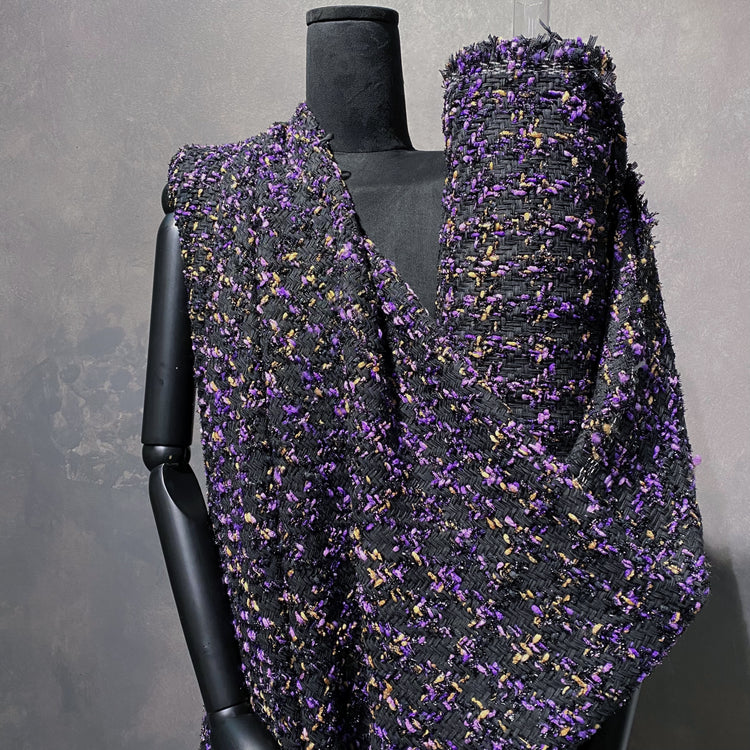 Stranded Ribbon Lace Houndstooth Tweed - Black / Purple / Orange