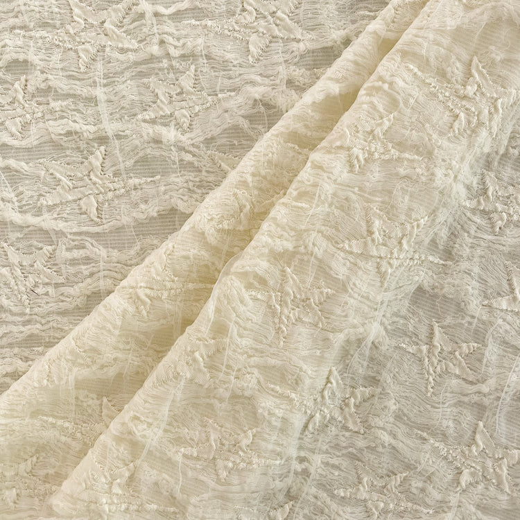 (Remnant) Distressed Star Applique - Wrinkled Tulle on Knit - Ivory - 1.2m (Blue mark)
