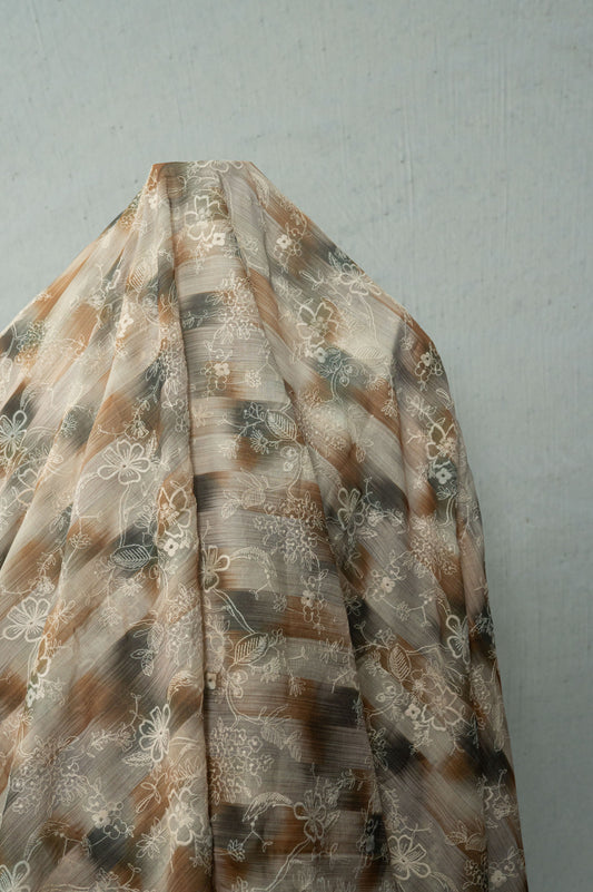 Chilli Flower - Embroidered Poly/Cotton Voile - Olive/Cornsilk