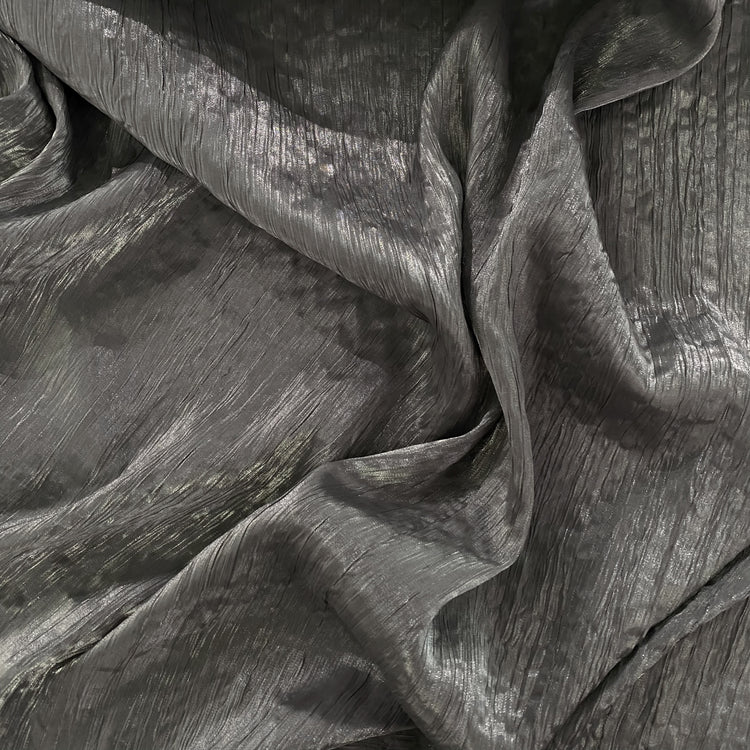 Satin Grain Plisse - Metallic Warp - Silver/Smoke Grey