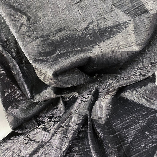 Bonded Crinkled Satin - Metallic Warp - Silver Grey