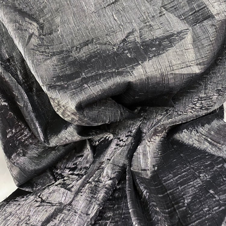 Bonded Crinkled Satin - Metallic Warp - Silver Grey