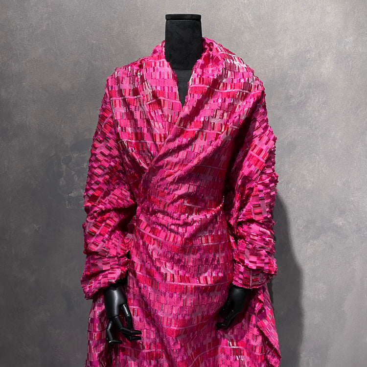 Rectangular Checkerboard Fringe Devore Organza - Fuchsia