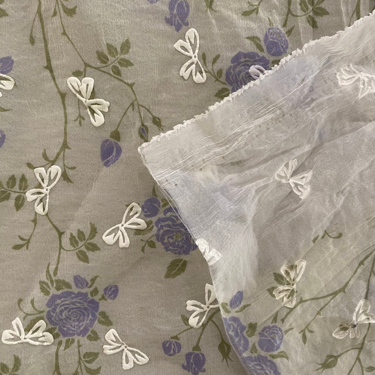Puffy Butterflies Hammered Organza (Deadstock) - Honey Dew / Indigo