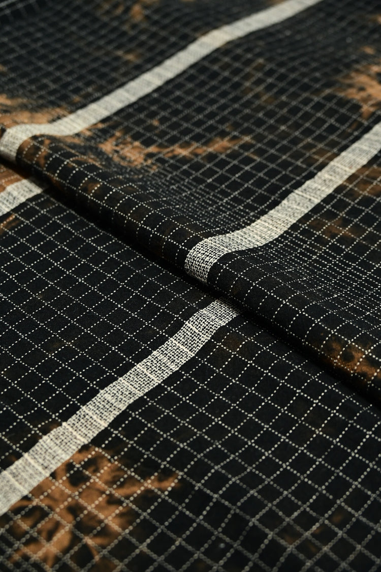 Shibori Dyed Cotton Check - Black/Dark Orange