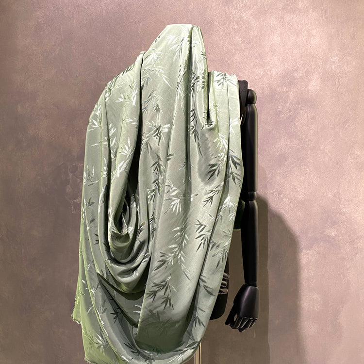 Bamboo Leaves Viscose Damask - Sage Green
