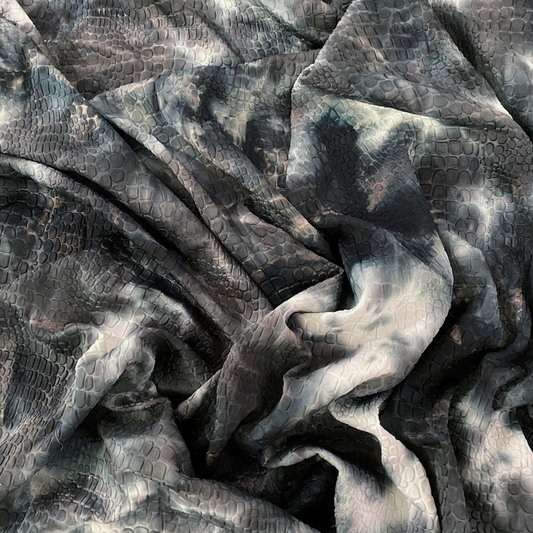 Embossed Crocodile Tie Dye Double Knit - Navy Blue/White