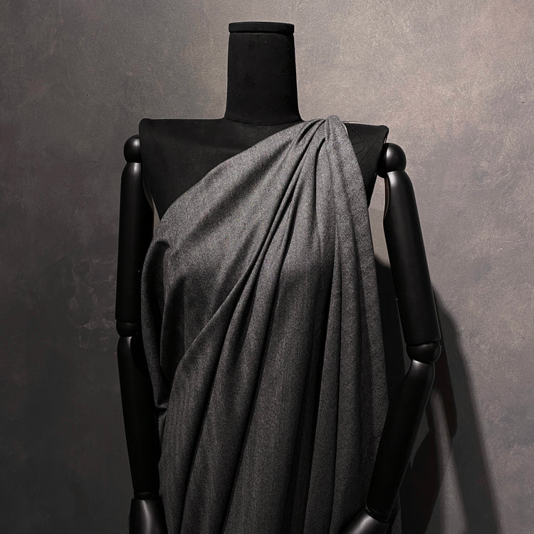 Australian Merino Brushed Wool Flannel - Herringbone - Dark Grey