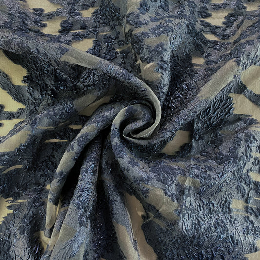 Metallic Cloqué Devore Organza Brocade - Midnight Blue