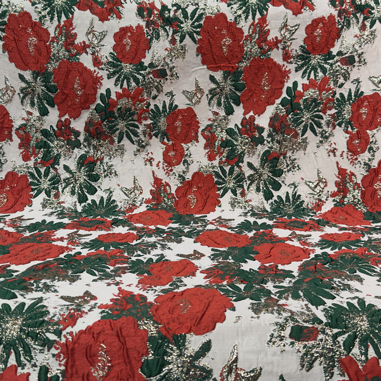 Butterfly Blossom Brocade - Metallic - Crimson/Dark Sea Green