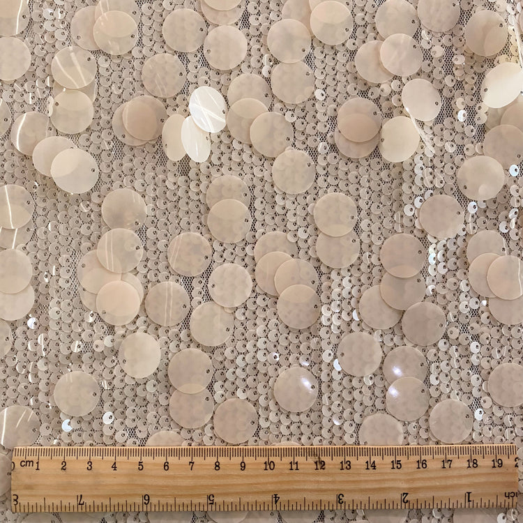 Sequin Paillette Embroidered Tulle - Bisque