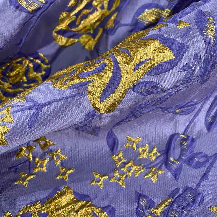 Raised Rose Vine Brocade - Metallic - Purple/Gold