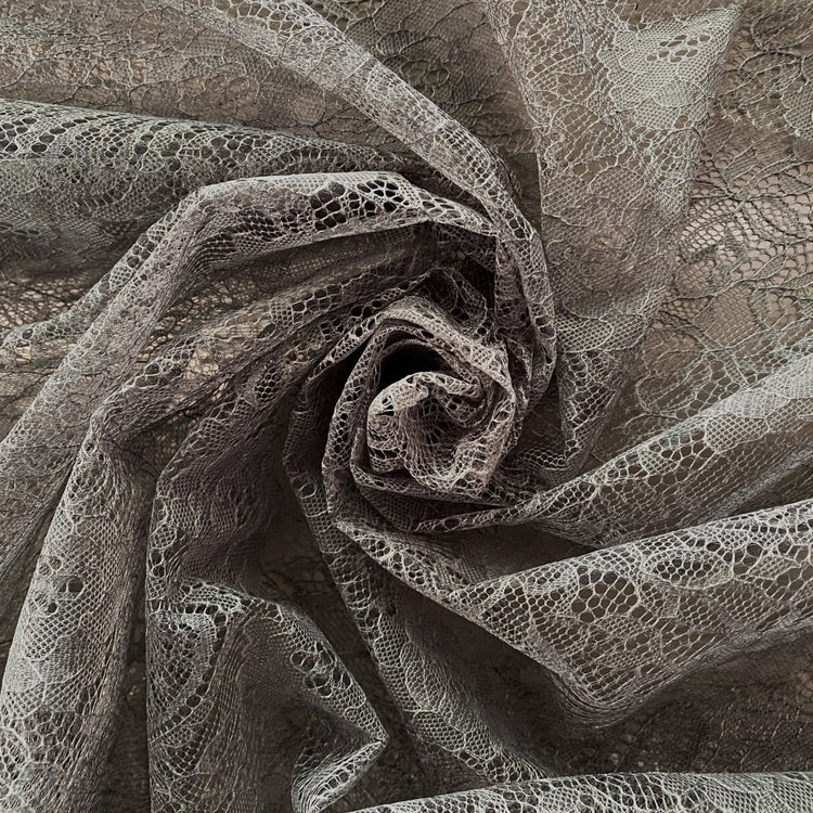 Stiffened Paisley Floral Lace - Medium Grey