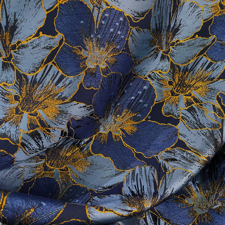 Gold Leaf Lily Jacquard - Blue/Gold