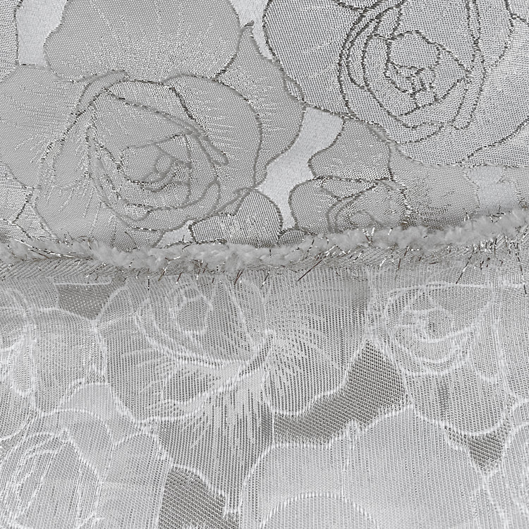 Raised Edge Rose Brocade - Metallic- Silver/White