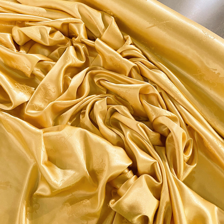 Floral Sword & Shield Silk Blend Satin Damask - Wheat Yellow
