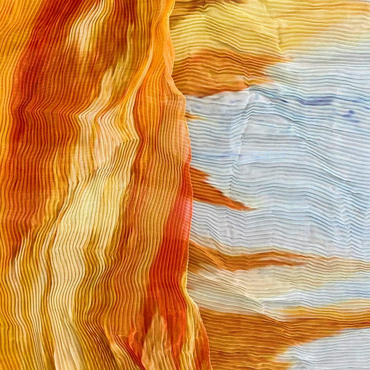 Flame Print Chiffon Plisse - Orange/Powder Blue