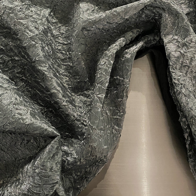 Bonded Plisse Metallic Satin - Dark Silver Grey