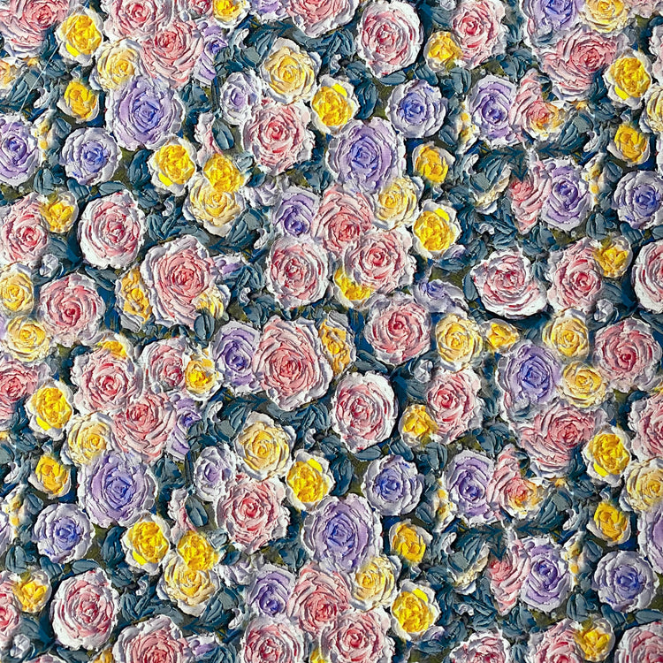 Oil-Painted Cabbage Roses Cotton Lawn - Lavender/Yellow