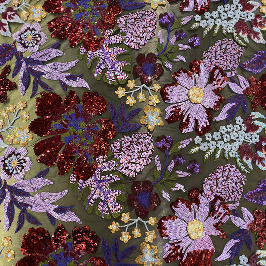 Large Flora Sequinned Net - Purple/Burgundy