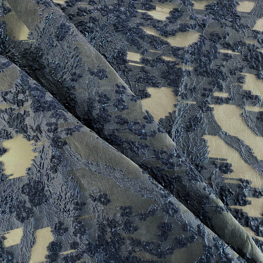 Metallic Cloqué Devore Organza Brocade - Midnight Blue