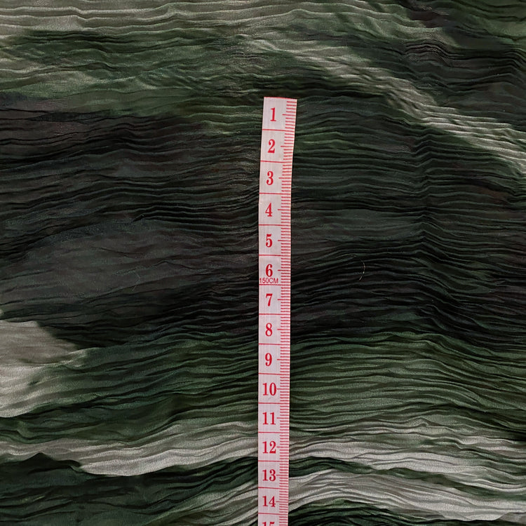 Flame Print Plisse Chiffon - Dark Green / Pale Sea Green